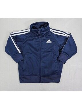 Adidas Baby 18M Track Jacket Navy Blue White 3 Stripe Full Zip Logo Athletic